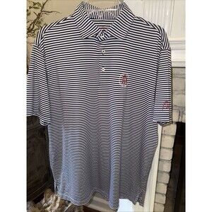 Rhoback X Barstool Sports Logo Striped Golf Polo Shirt Mens M Medium Navy EUC